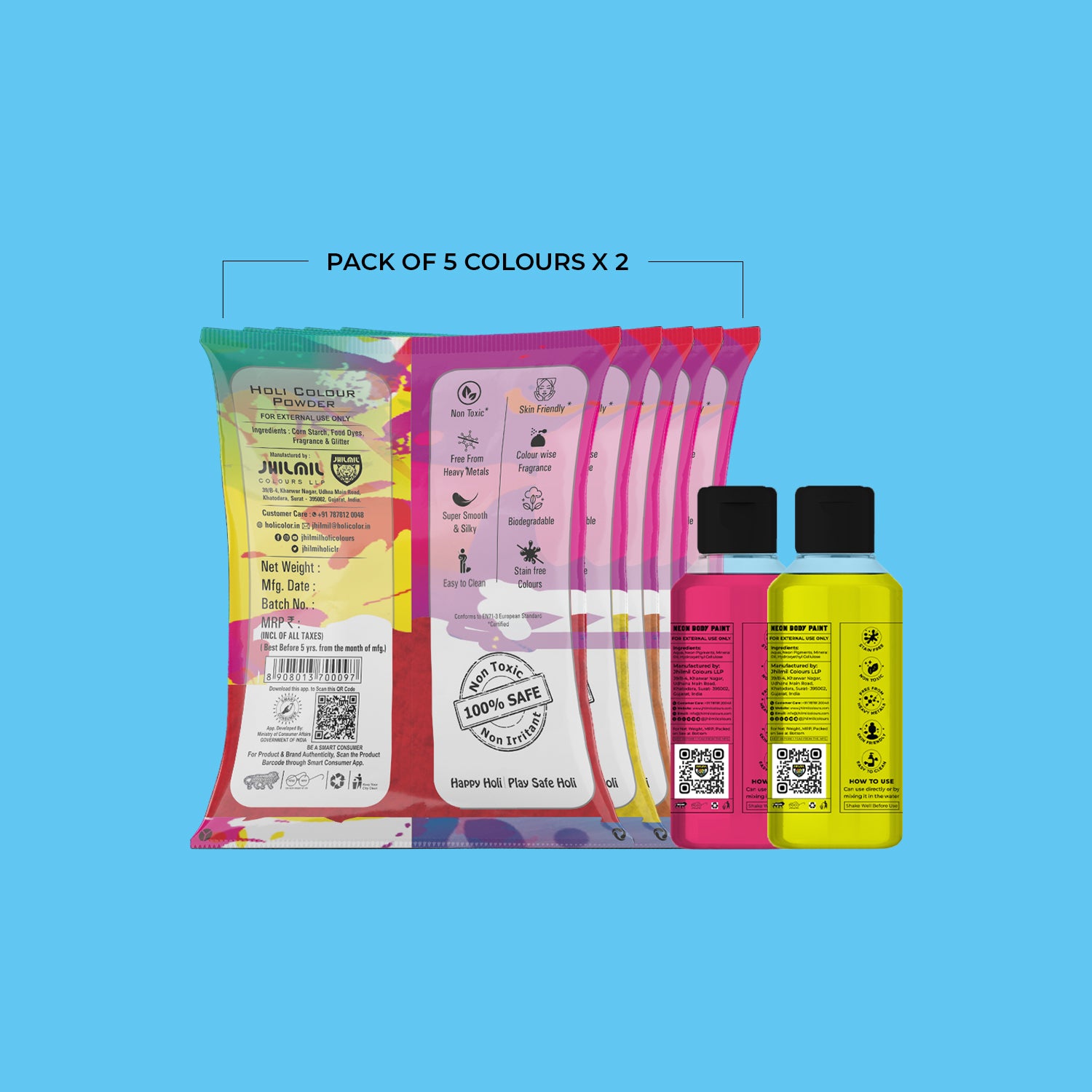 Trendo Candy pouches 80 gms Pack of 5 +  2 Neon Paint <100gm>