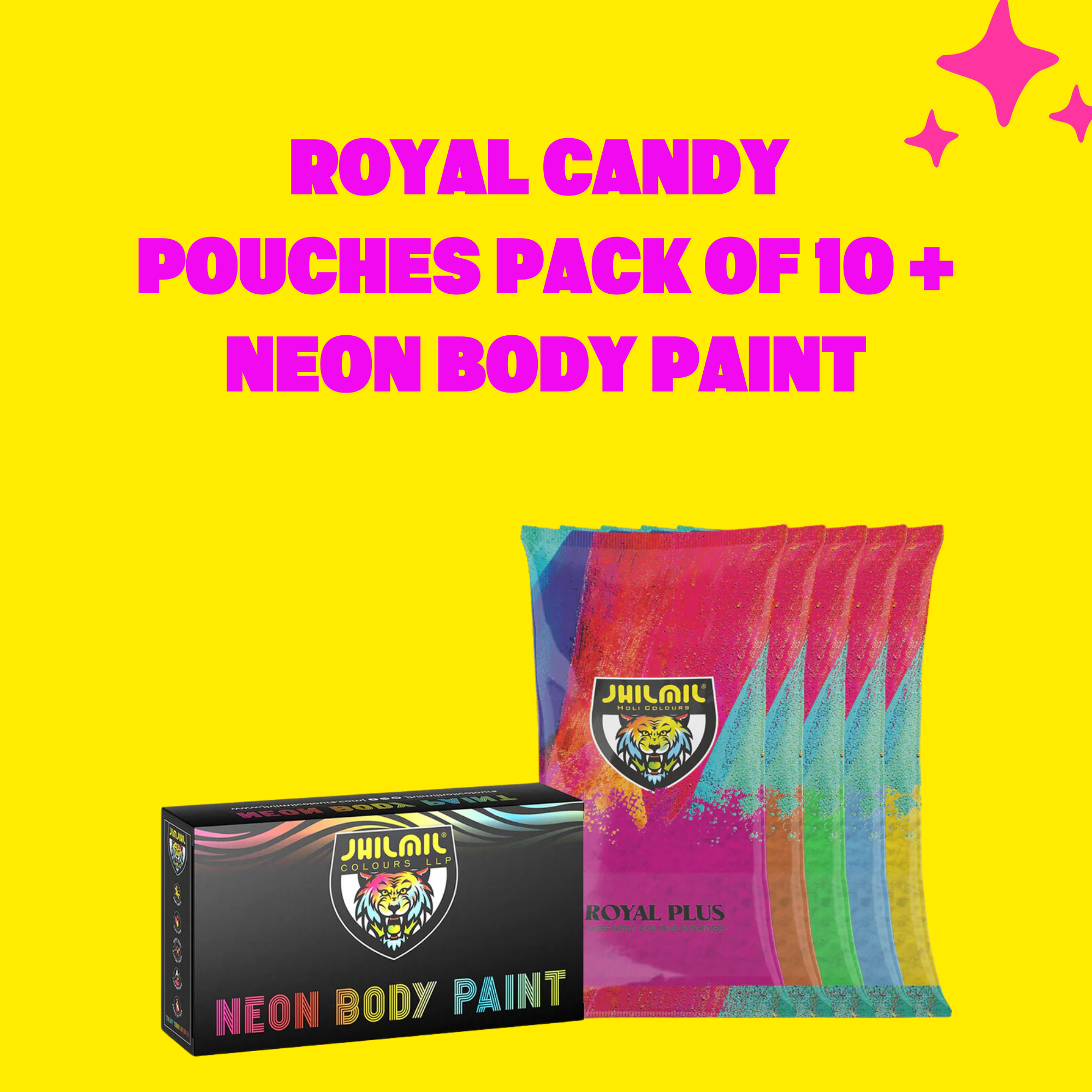 ROYAL CANDY POUCHES PACK OF 10 (40 GM EACH) + NEON BODY PAINT (5 X 50 ML)